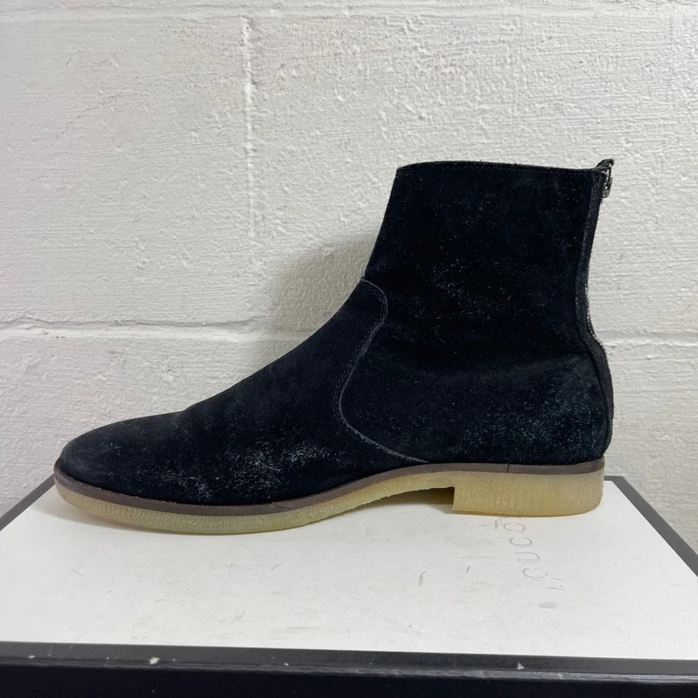 ASOS Black Suede Ankle Boots Back Zipper Crepe Sole Men's‎ Size 10 Made in India